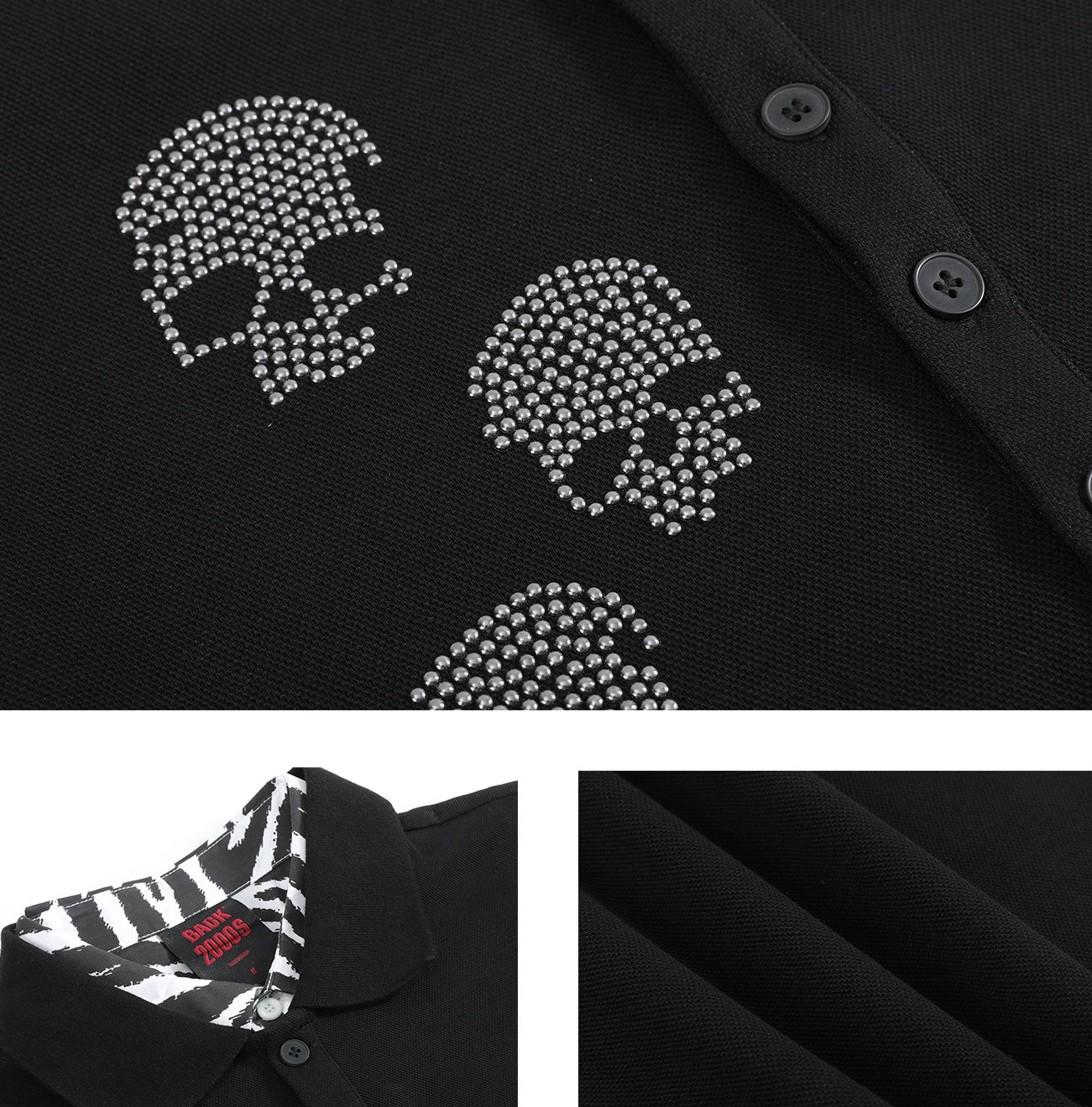 no E mosen | Double Collar Black White Striped Skull Sweatshirt【i0000000053】