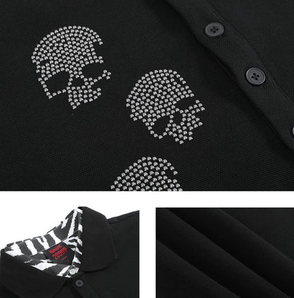 no E mosen | Double Collar Black White Striped Skull Sweatshirt【i0000000053】