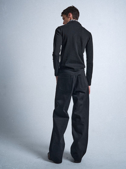 no E mosen | Double Collar Black White Striped Skull Sweatshirt【i0000000053】